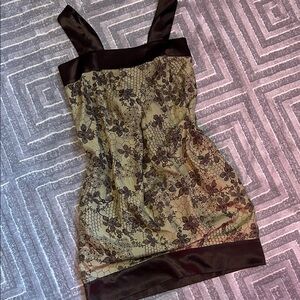 100% silk Floral Lace Dress with Black Accents